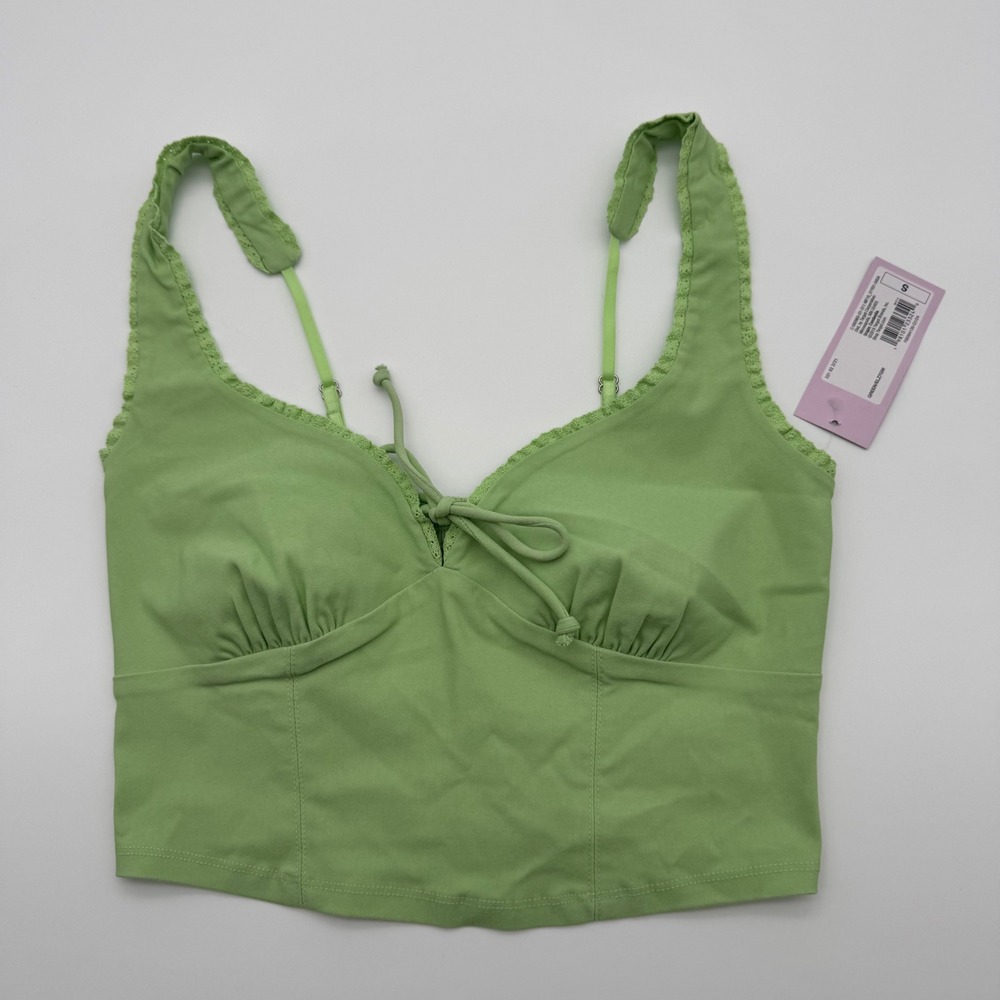 Wild Fable Lime Green Cropped Cami Top Lace Trim Smocked‎ Back S NEW Fairycore